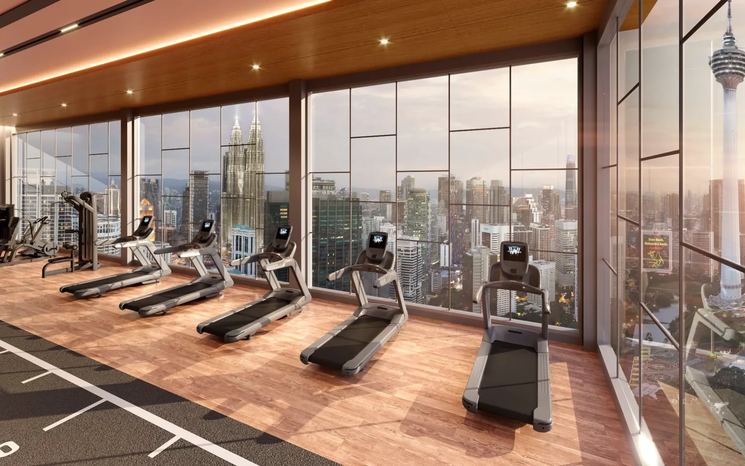 Sky gym with floor-to-ceiling KLCC and KL Tower views at Centrix The Station