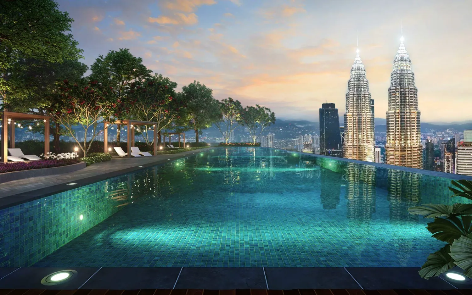 Infinity pool overlooking the Petronas Twin Towers at Centrix The Station