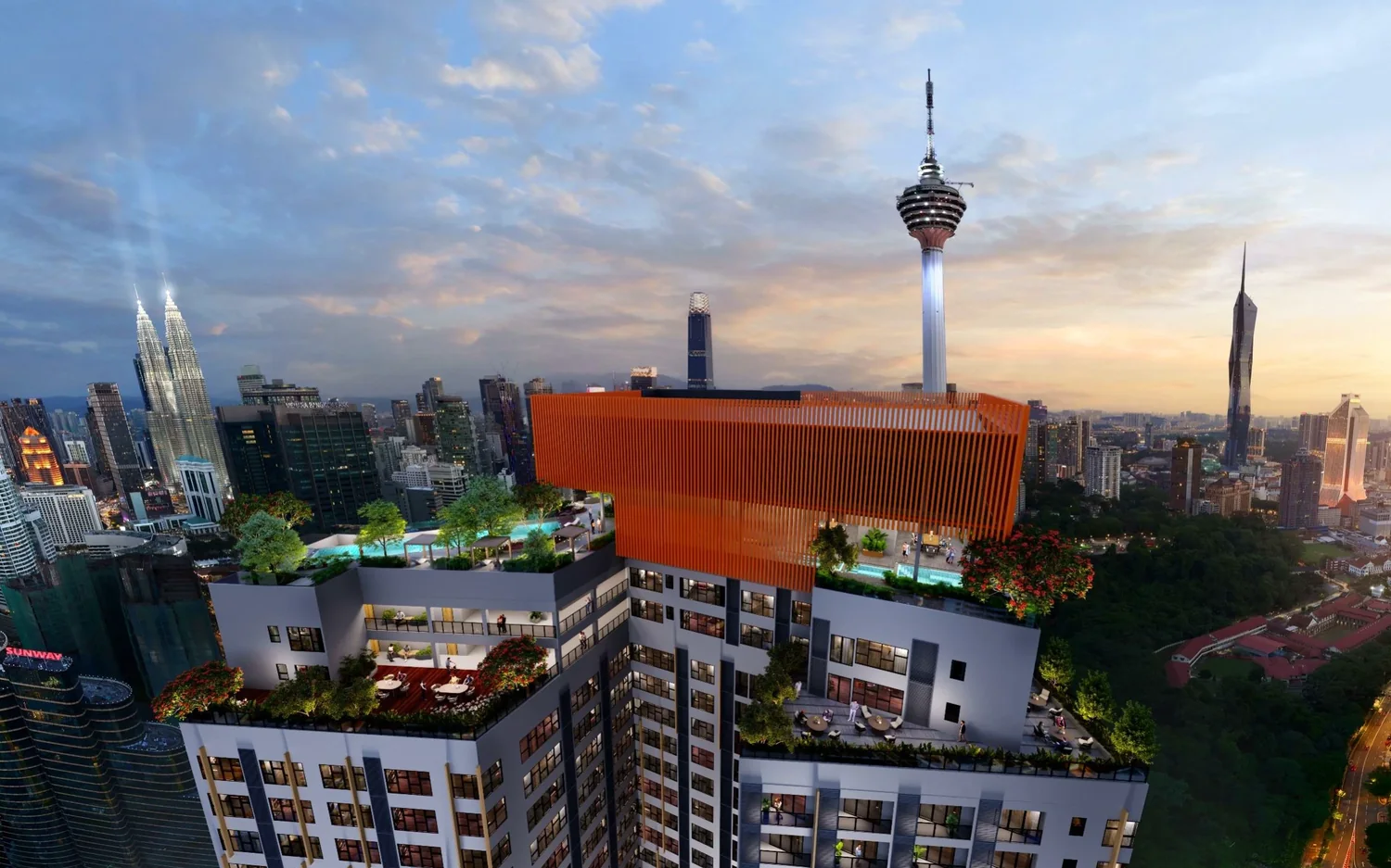 Rooftop sky deck and crown above Kuala Lumpur at Centrix The Station